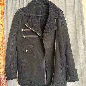 Anine Bing Black Real Suede and Shearling Bomber Jacket